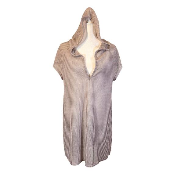 Jordan Taylor Herringbone Knit Hooded Tunic Swim Cover Size Large Tan Gray - Picture 1 of 6